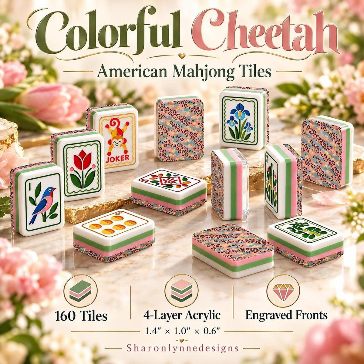 Colorful Cheetah American Mahjong Tiles