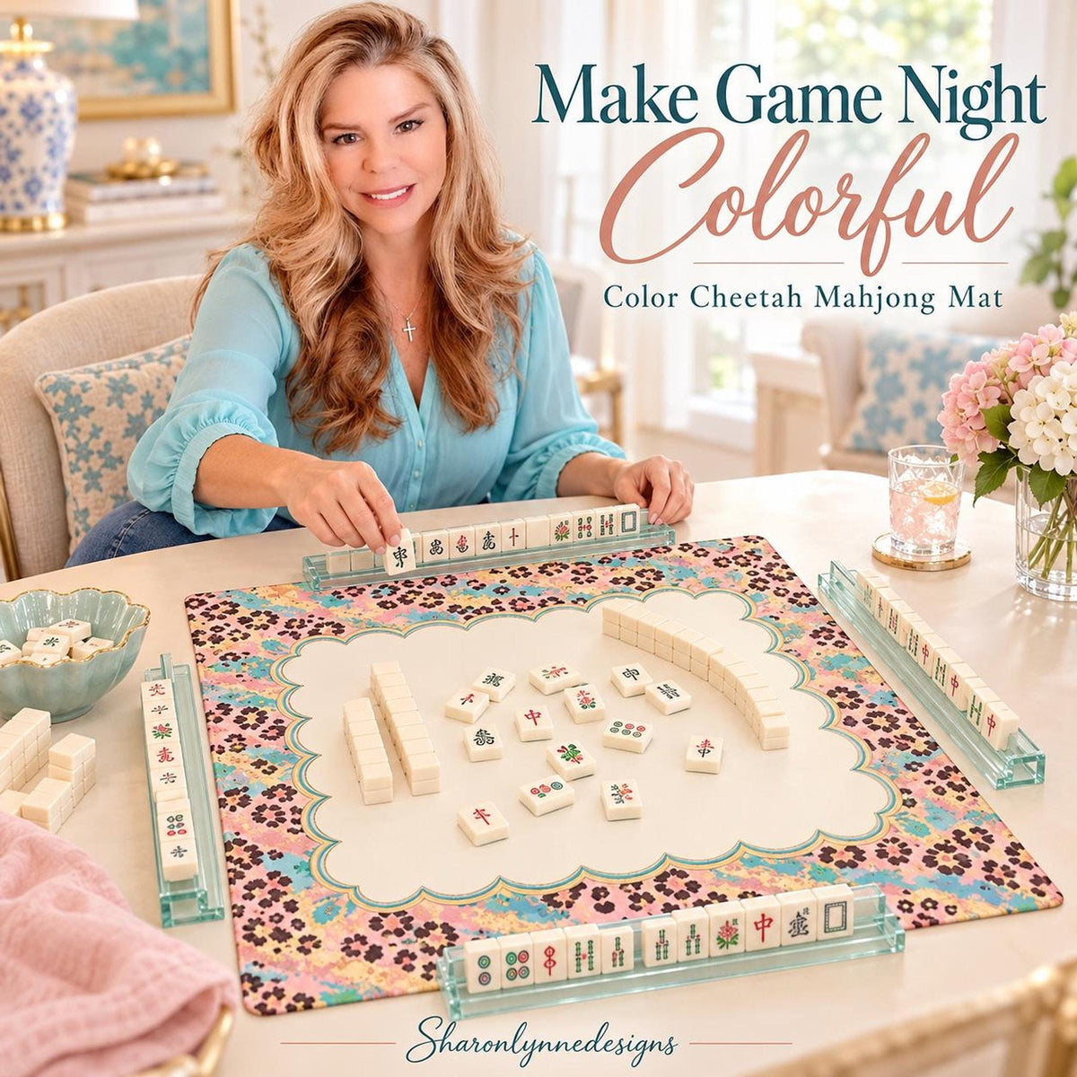 Colorful Cheetah Mahjong Mat (Made in the USA)