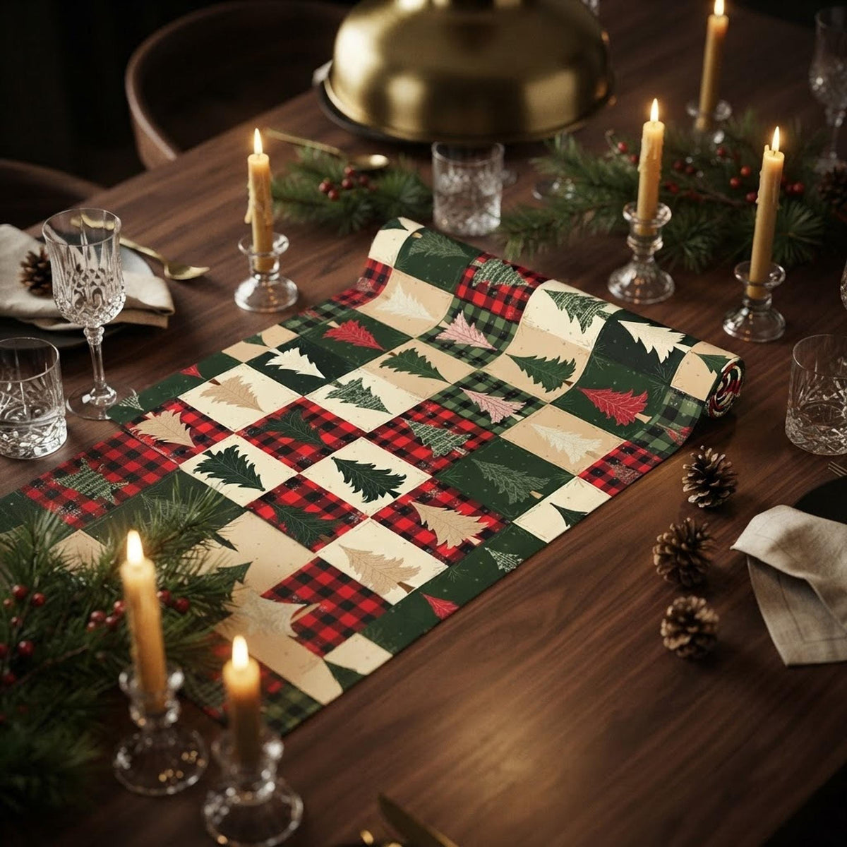 Festive Christmas Table Runner: Rustic Farmhouse Decor for Cozy Holiday Dining Room & Kitchen