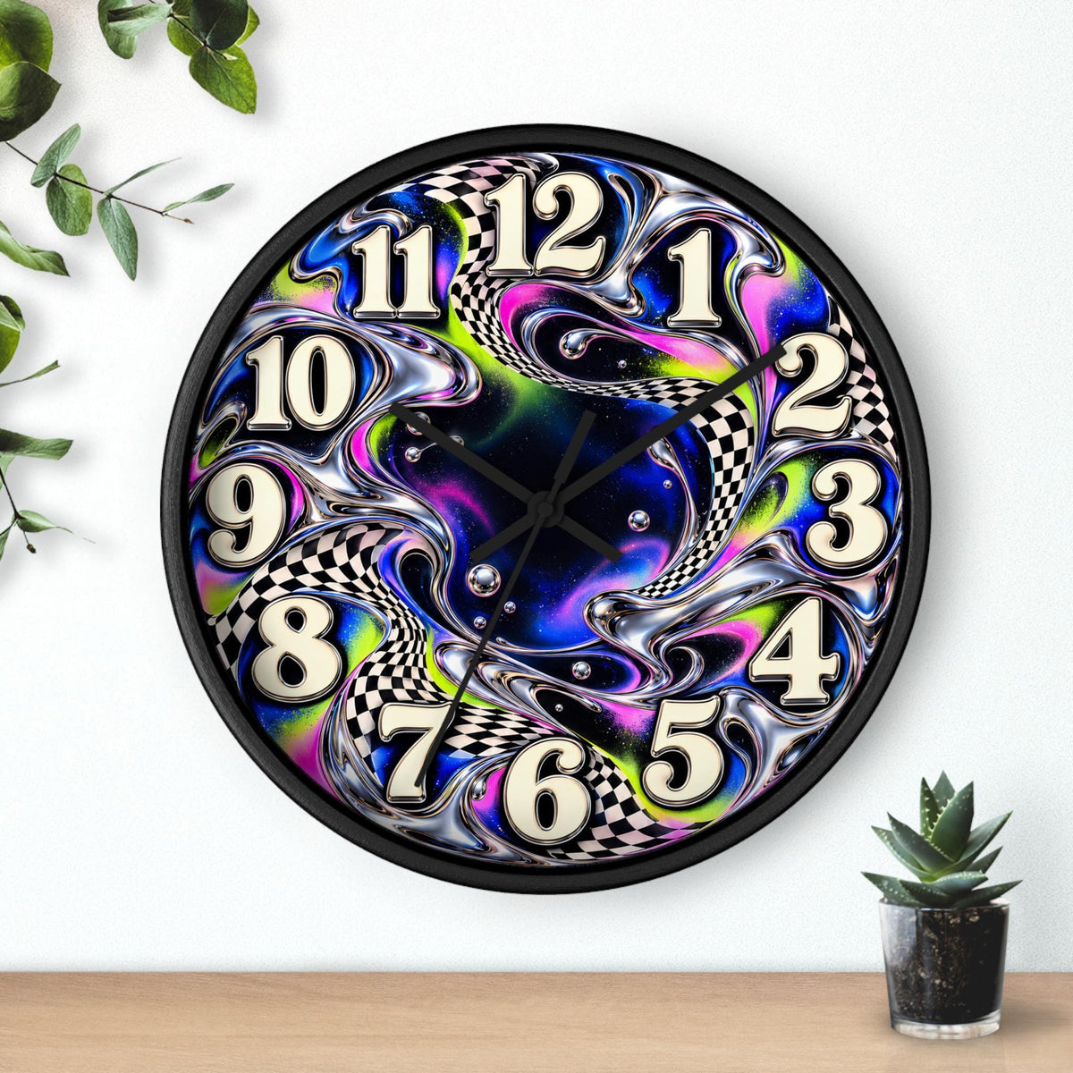 Abstract Wall Clock, 10-Inch Colorful Psychedelic Design with Silent Mechanism