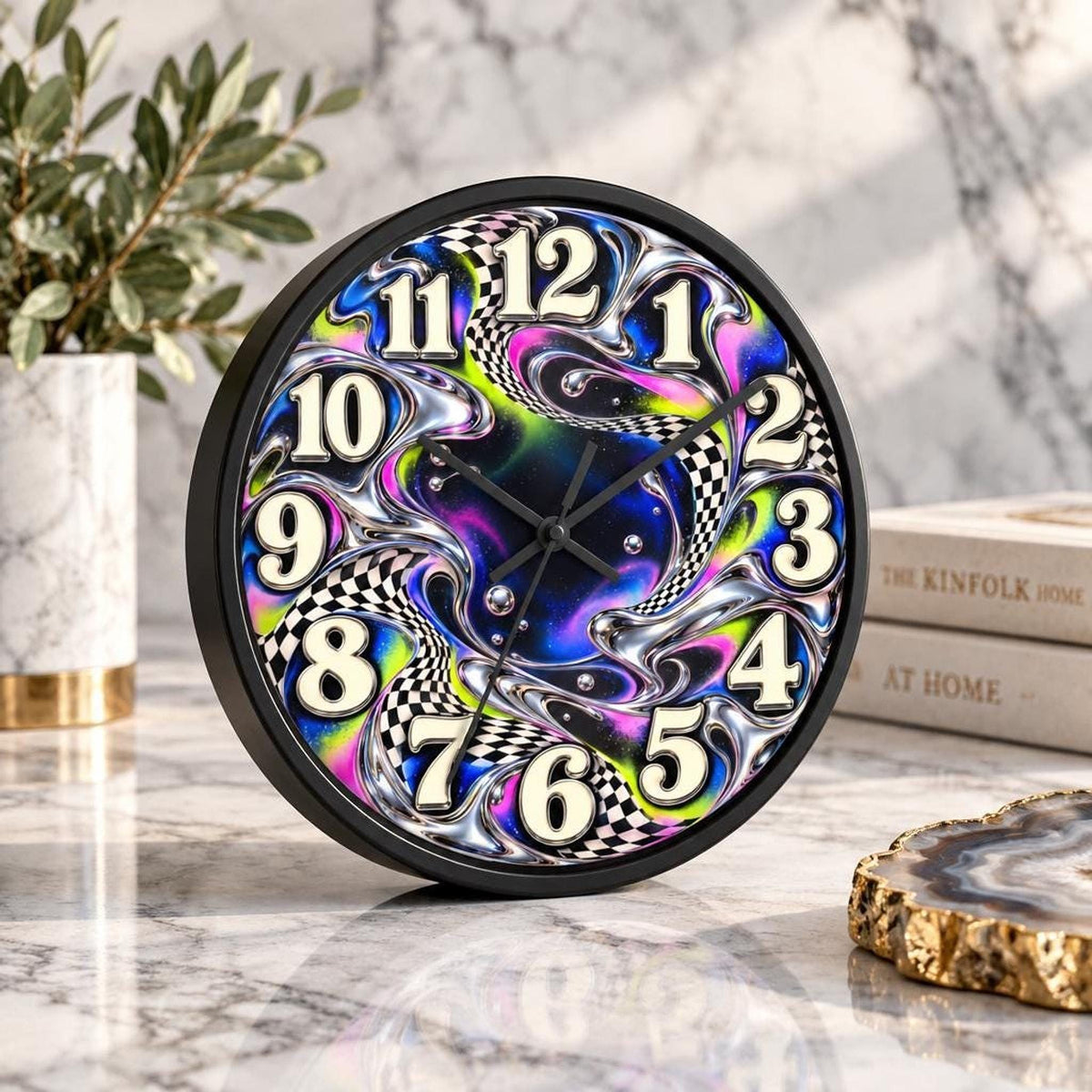 Abstract Wall Clock, 10-Inch Colorful Psychedelic Design with Silent Mechanism