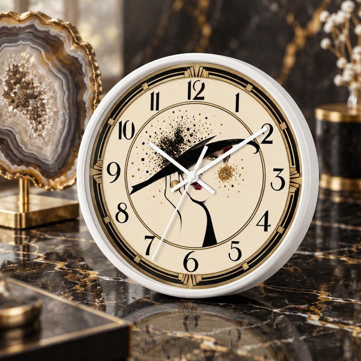 Art Deco Wall Clock, 10 x 10 Inch Silent with Wood Frame
