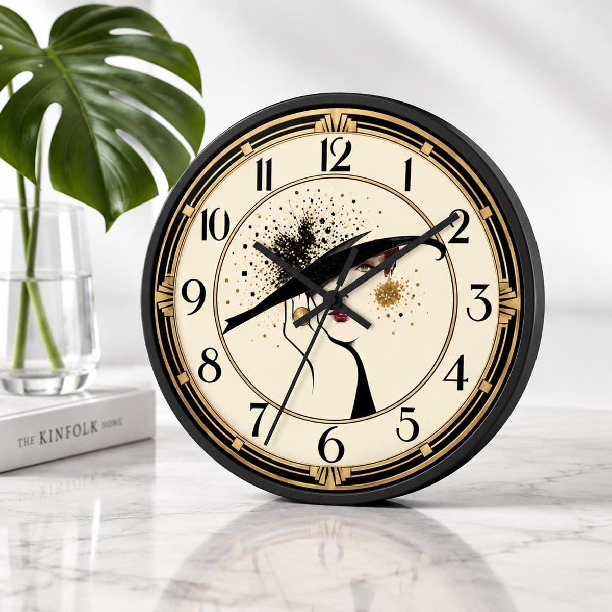Art Deco Wall Clock, 10 x 10 Inch Silent with Wood Frame
