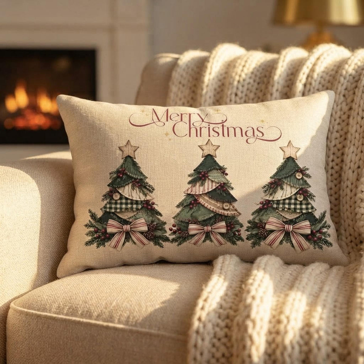Christmas Tree Lumbar Pillow, 100% Polyester Cover with Double-Sided Print