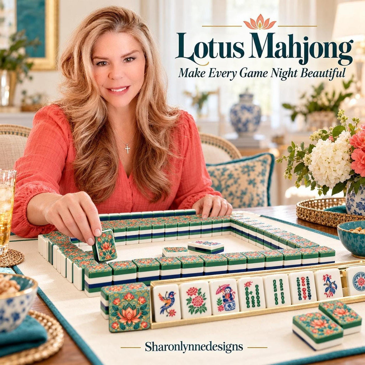 Lotus American Mahjong Tiles, 160-Piece Acrylic Set with Jokers
