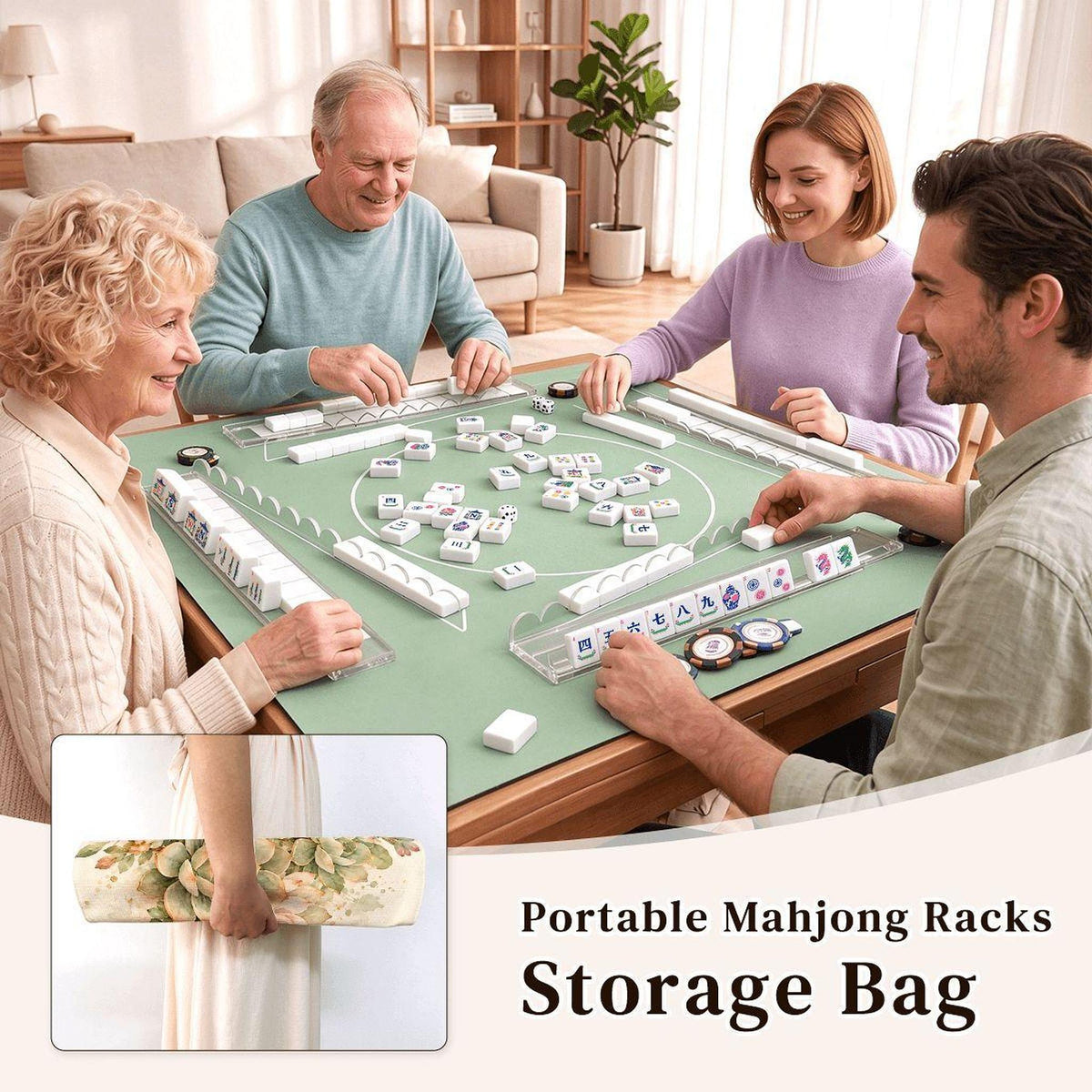 Succulent Extended Mahjong Rack Set 4pcs Scalloped Pushers with Bag