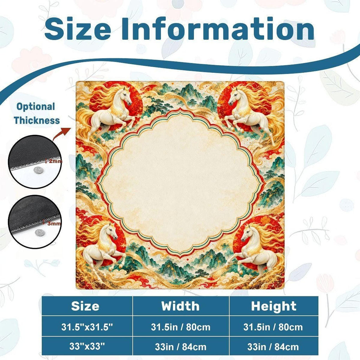 Horse Mahjong Mat, Polyester Surface with Rubber Backing and Storage Bag