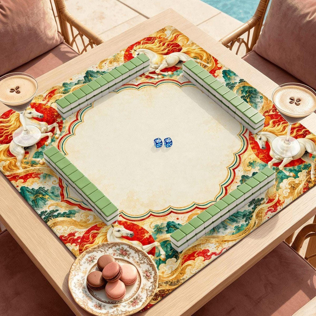 Horse Mahjong Mat, Polyester Surface with Rubber Backing and Storage Bag