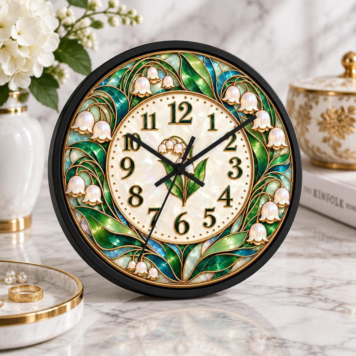 Floral Wall Clock With Lily Of The Valley, Silent Wooden Botanical