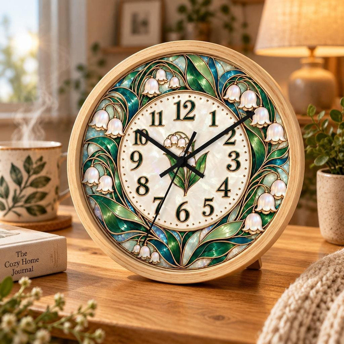 Floral Wall Clock With Lily Of The Valley, Silent Wooden Botanical