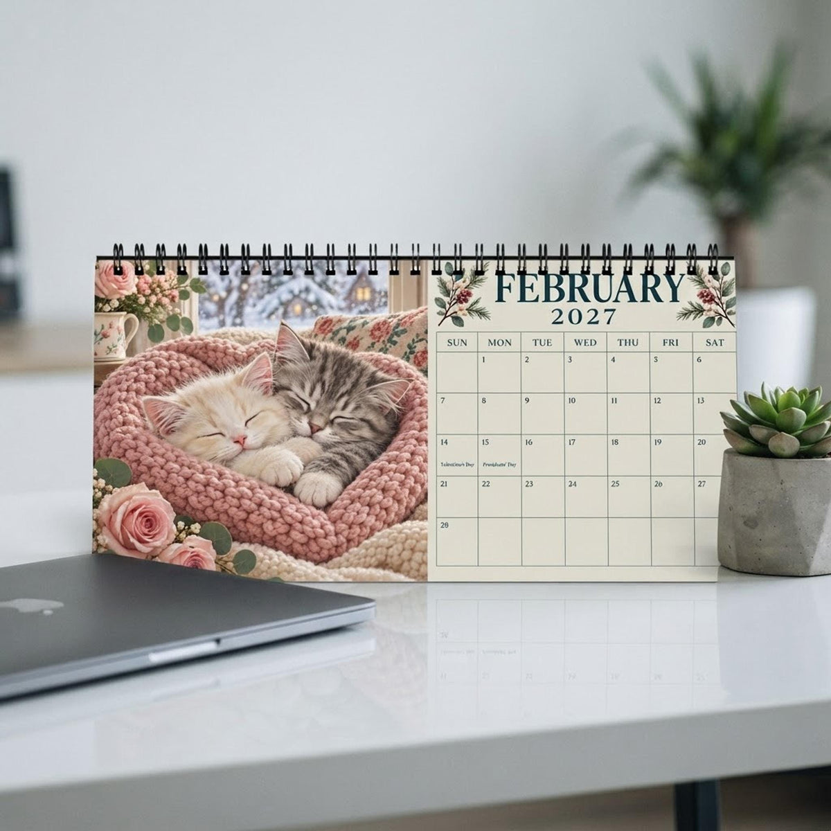Sleeping Cats 2027 Calendar, 10 x 5 Inch Spiral Desktop