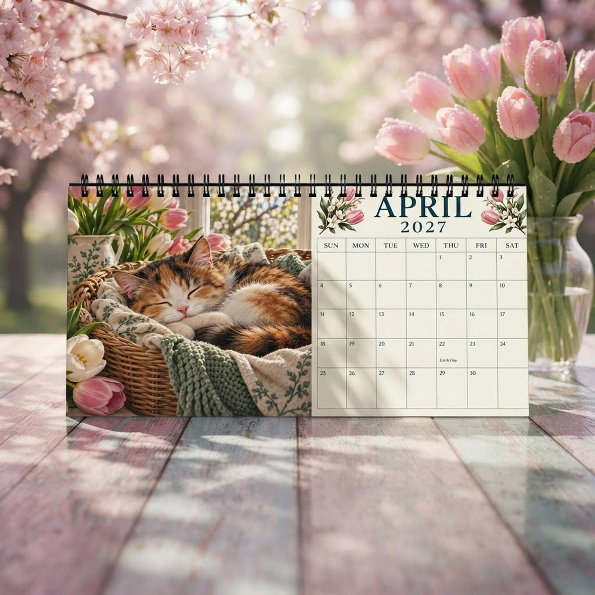 Sleeping Cats 2027 Calendar, 10 x 5 Inch Spiral Desktop