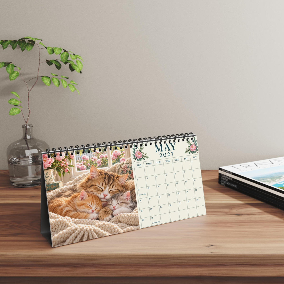 Sleeping Cats 2027 Calendar, 10 x 5 Inch Spiral Desktop
