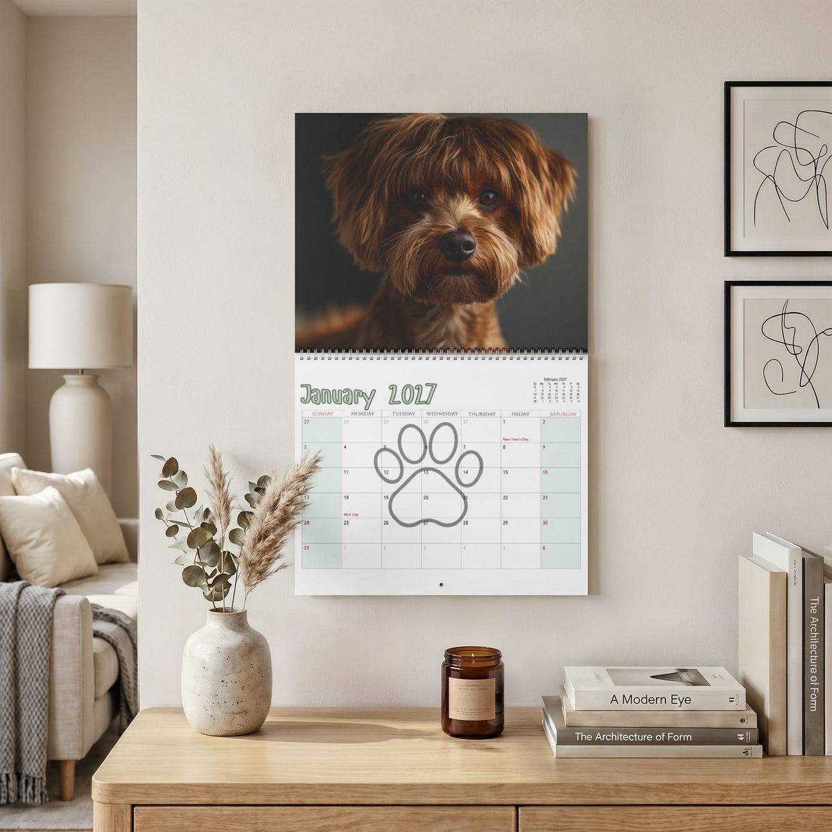 Dogs With Bobs Wall Calendar, Blank Monthly Layouts in Two Sizes