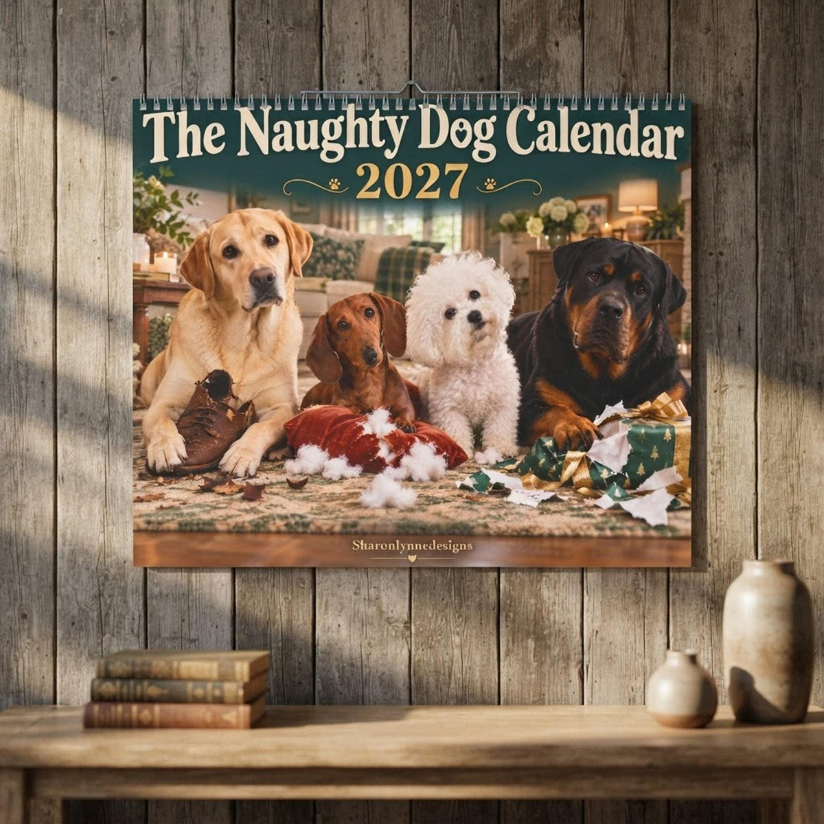Naughty Dog Calendar, 2027 Wall with Blank Pages