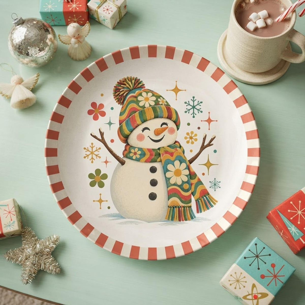 Happy Snowman Dinner Plate, 10-Inch Polymer Christmas – Seasonal Tableware