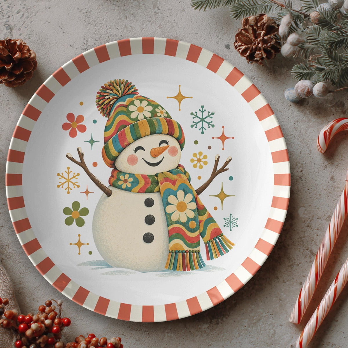 Happy Snowman Dinner Plate, 10-Inch Polymer Christmas – Seasonal Tableware