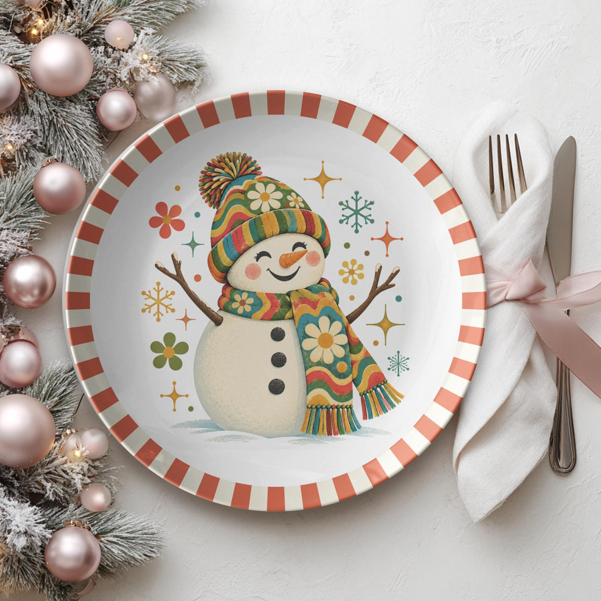 Happy Snowman Dinner Plate, 10-Inch Polymer Christmas – Seasonal Tableware