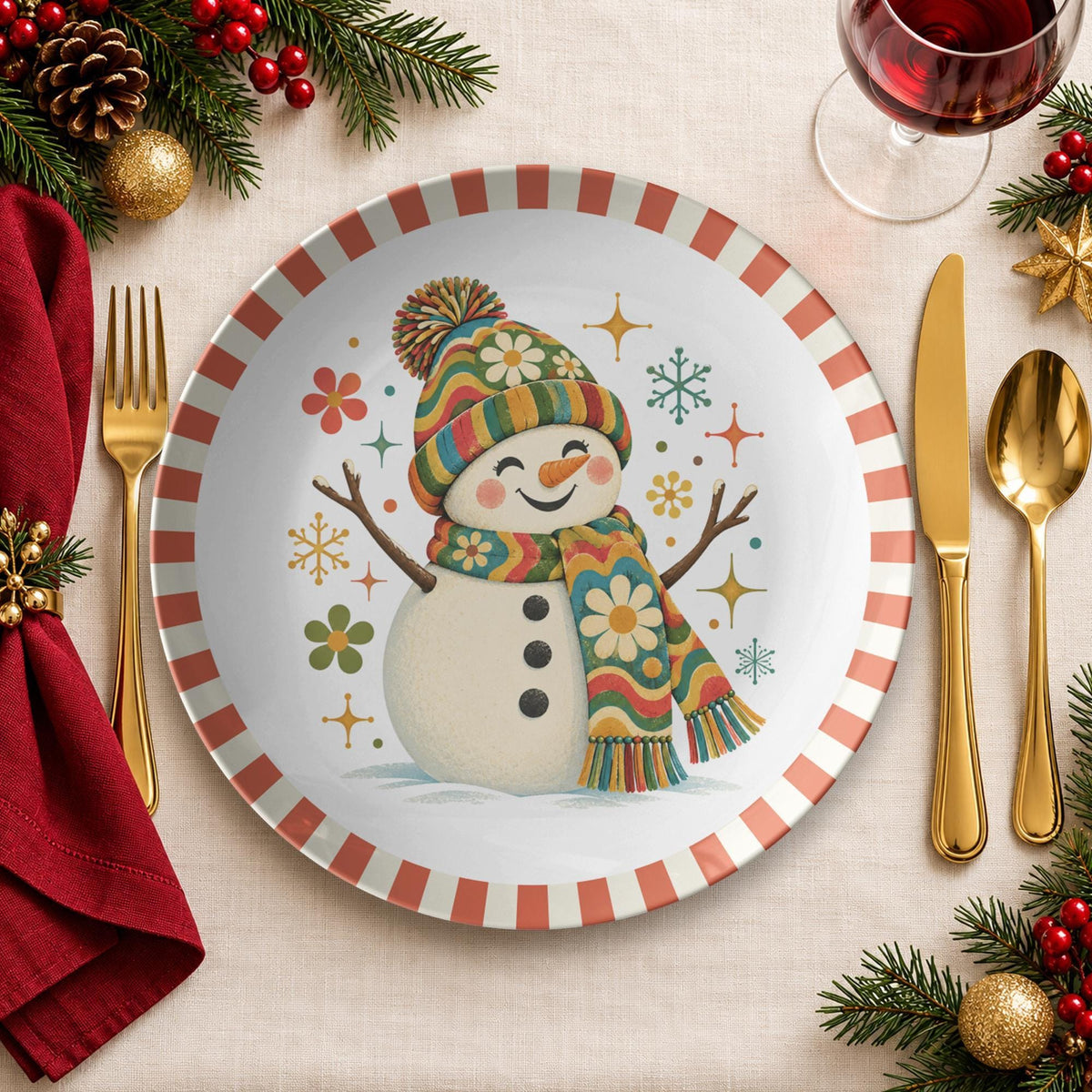 Happy Snowman Dinner Plate, 10-Inch Polymer Christmas – Seasonal Tableware
