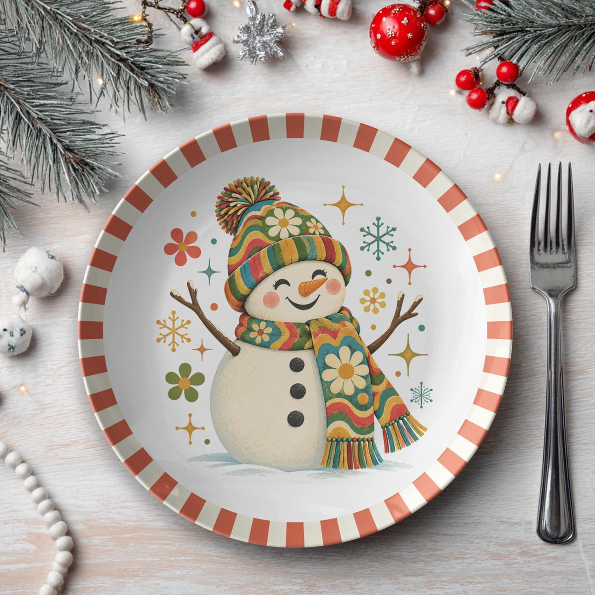 Happy Snowman Dinner Plate, 10-Inch Polymer Christmas – Seasonal Tableware