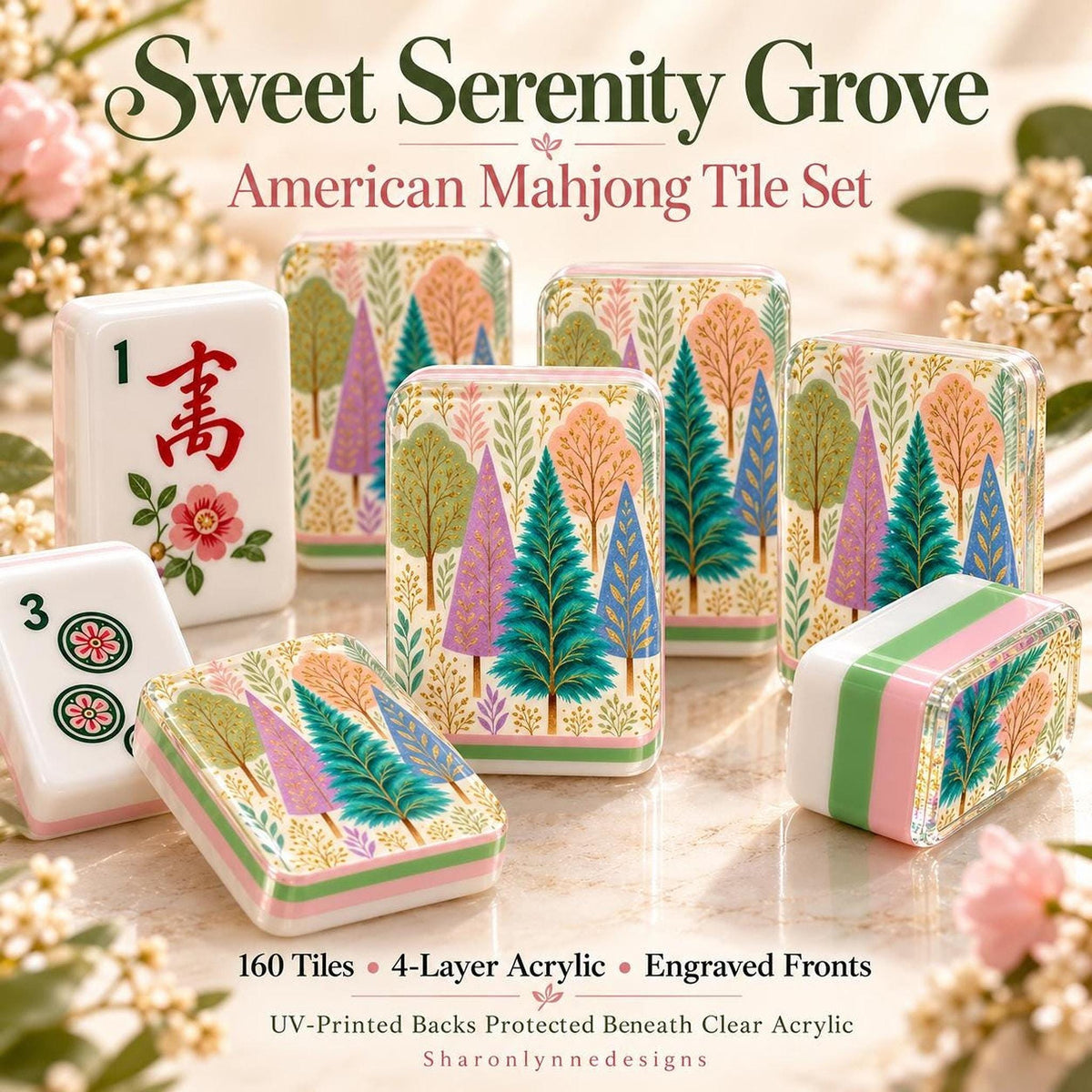 Sweet Serenity Grove American Mahjong Tiles 4 Layer Acrylic