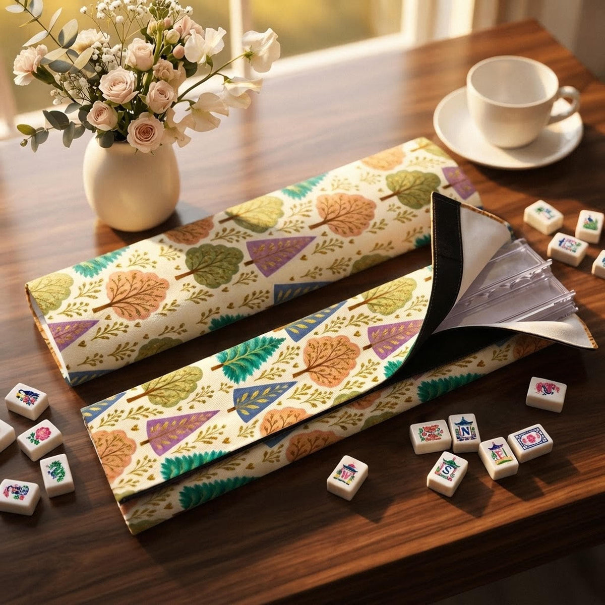 Extended Mahjong Rack Set, Acrylic with Scalloped Pushers and Storage Bag