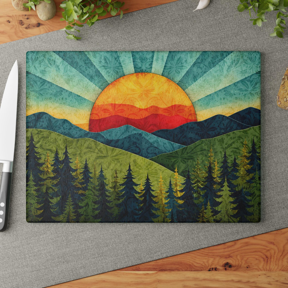Mountain Forest Glass Cutting Board, Tempered in Two Sizes
