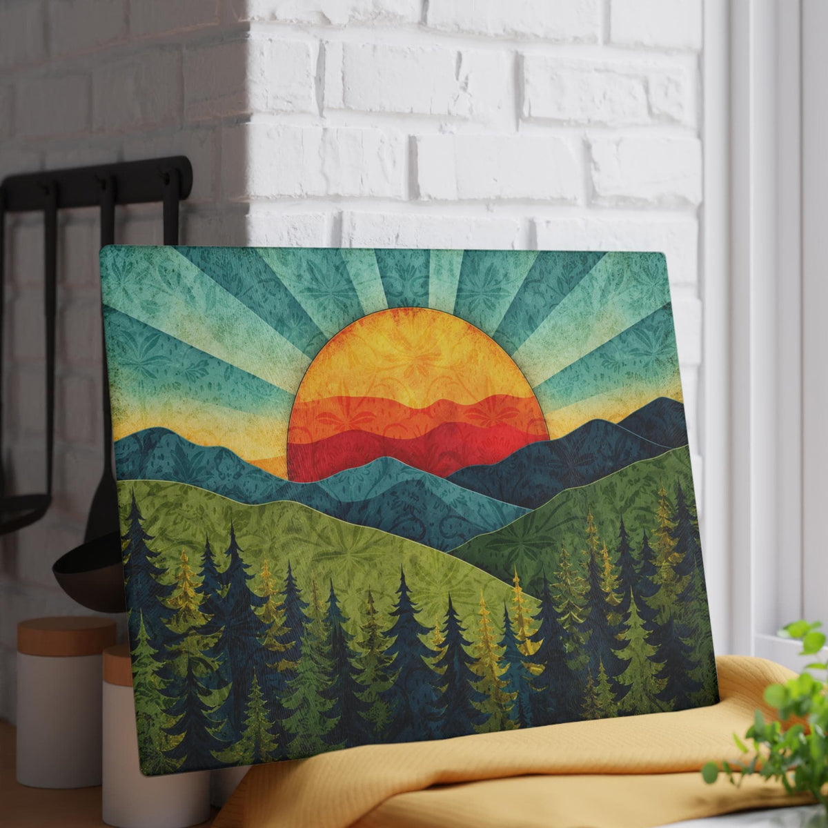 Mountain Forest Glass Cutting Board, Tempered in Two Sizes