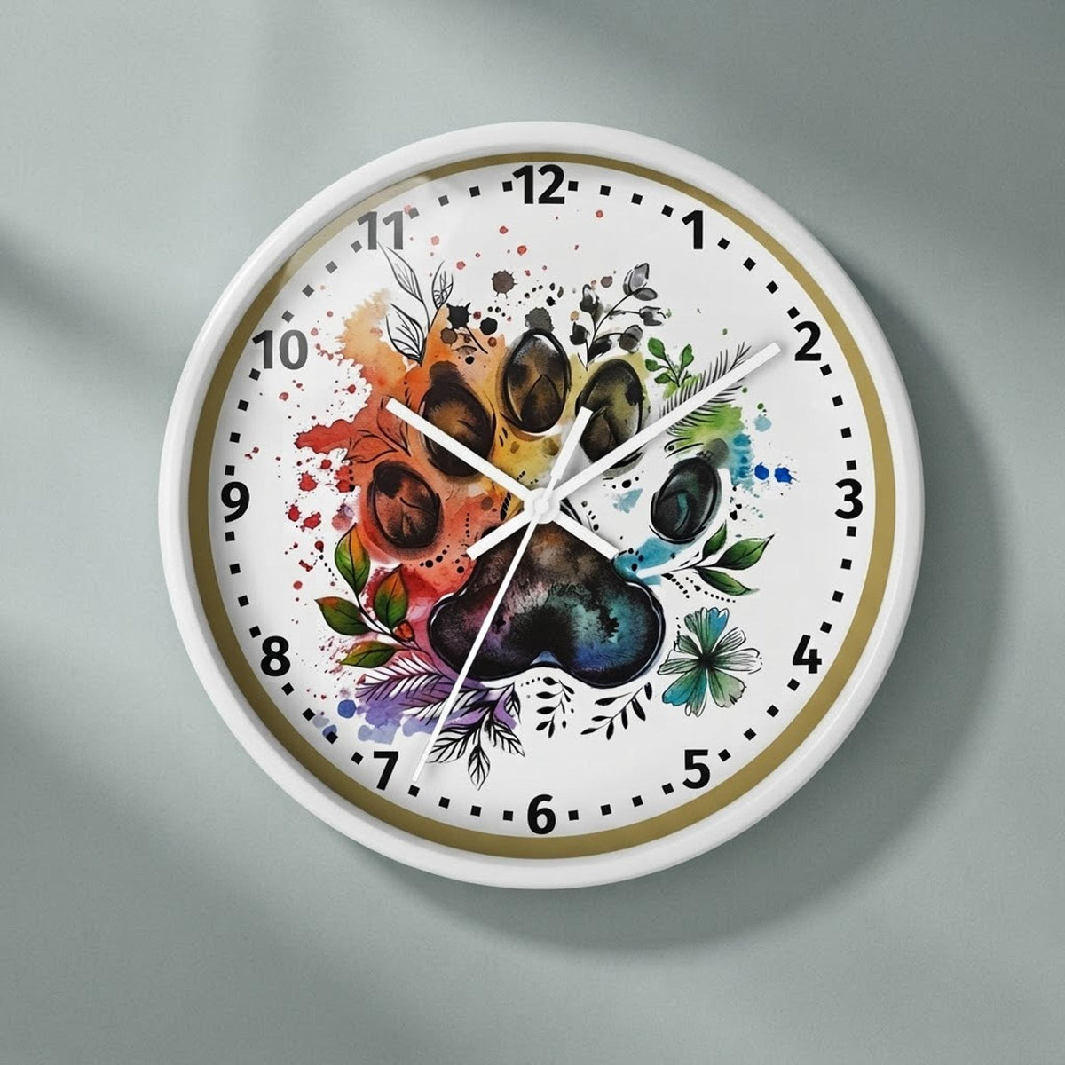 Paw Print Clock, Colorful Plexiglass Wall with Numbered Markers