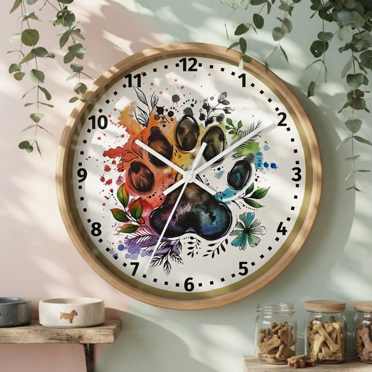 Paw Print Clock, Colorful Plexiglass Wall with Numbered Markers