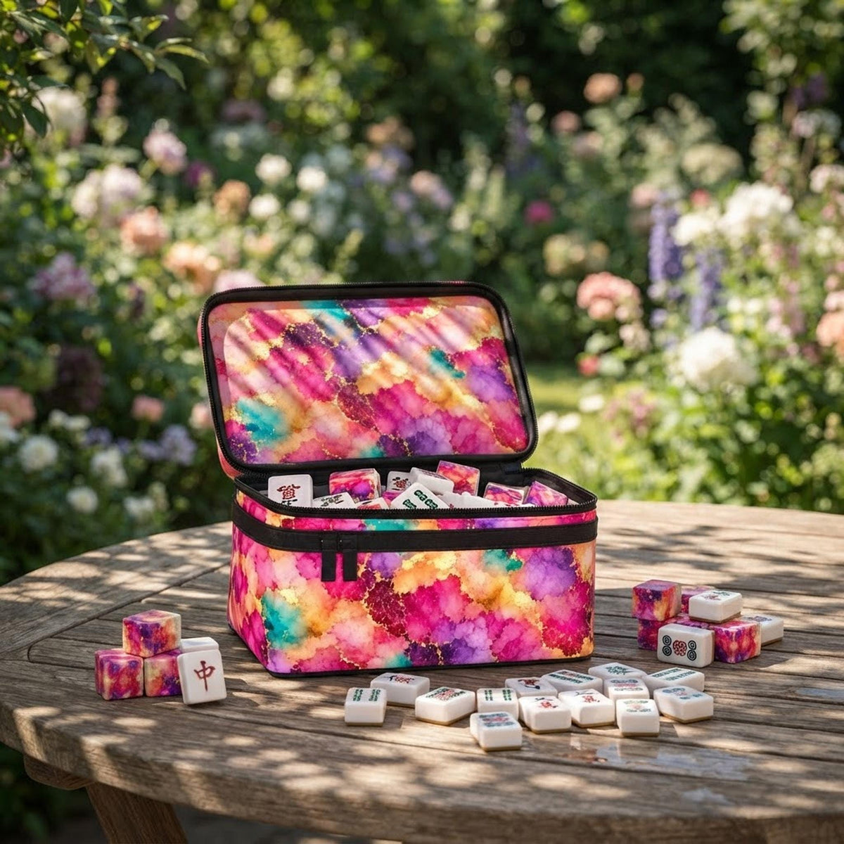 Pink Marble Mahjong Bag, Polyester Portable Storage With Carry Handle