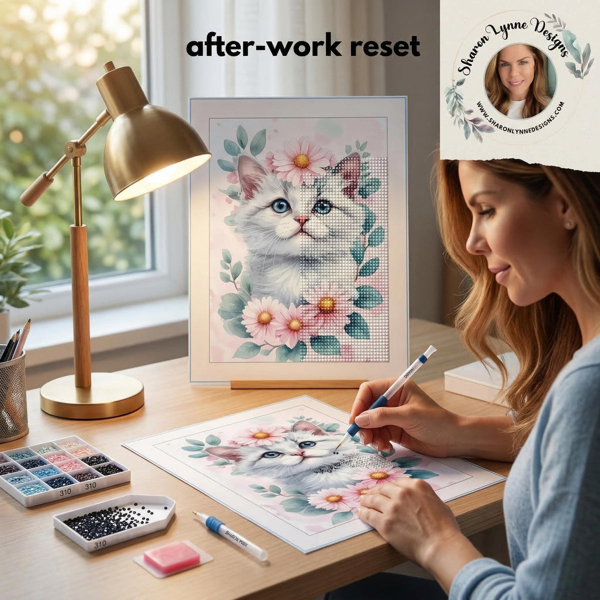 Diamond Painting Kit, 12x16 Kitten Cat Art on Canvas with Acrylic