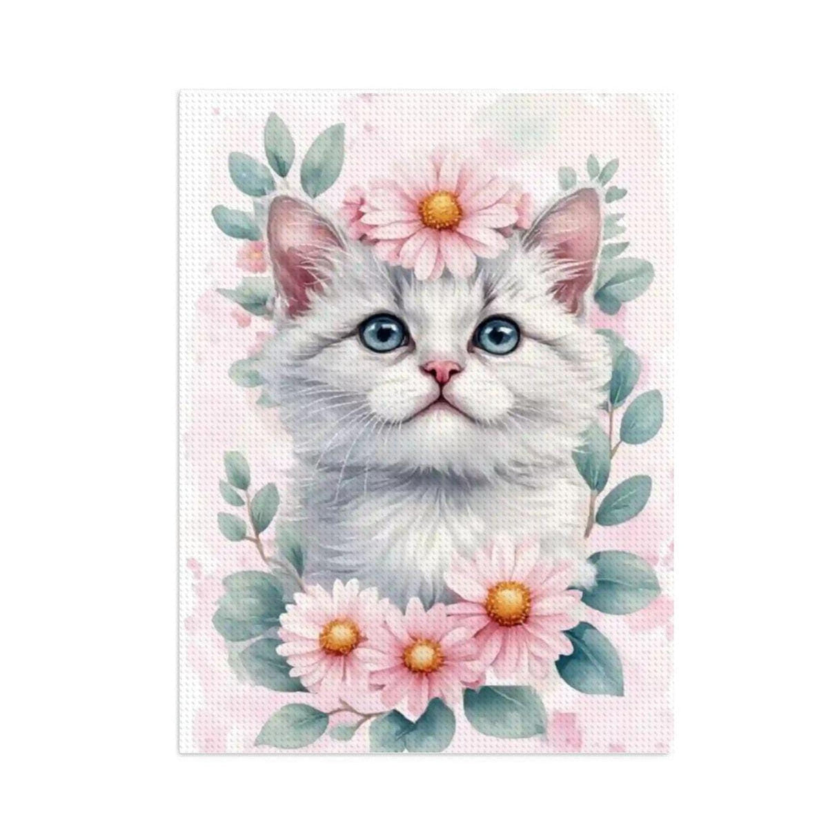 Diamond Painting Kit, 12x16 Kitten Cat Art on Canvas with Acrylic