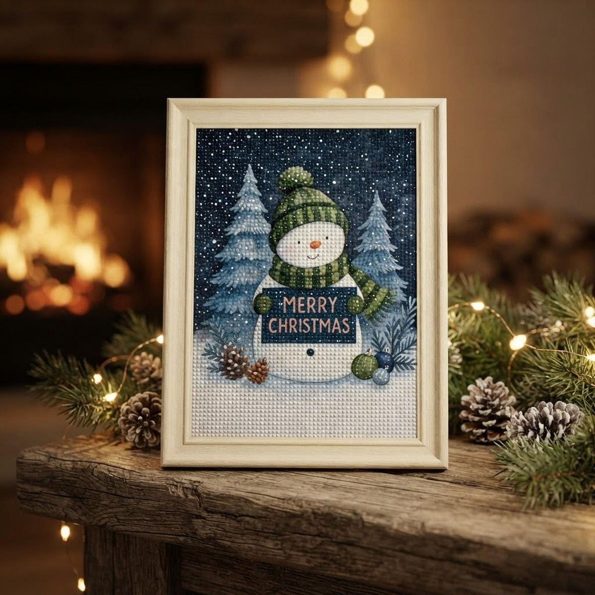 Snowman Diamond Kit, 12 x 16 Inch Winter Canvas Art with Acrylic
