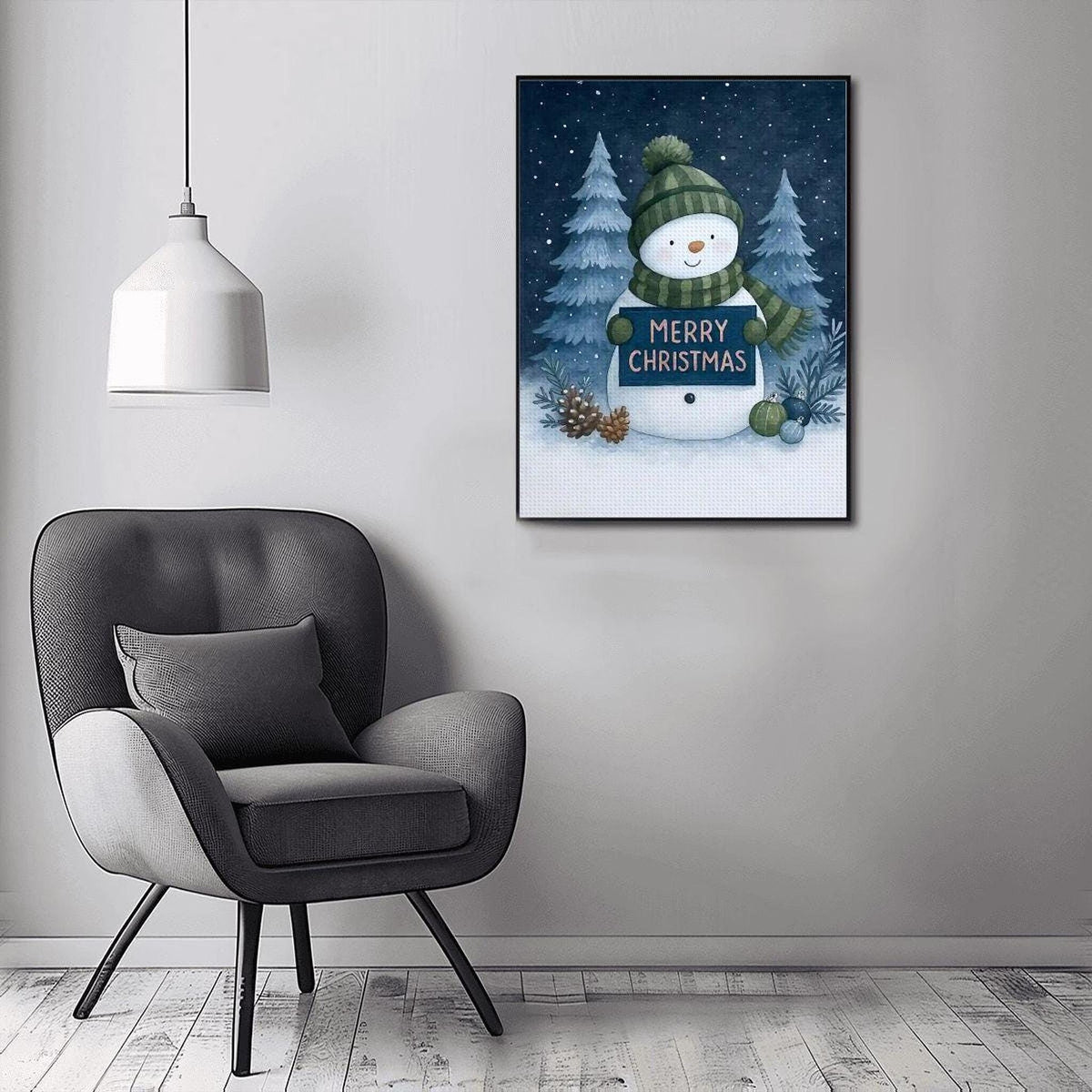 Snowman Diamond Kit, 12 x 16 Inch Winter Canvas Art with Acrylic