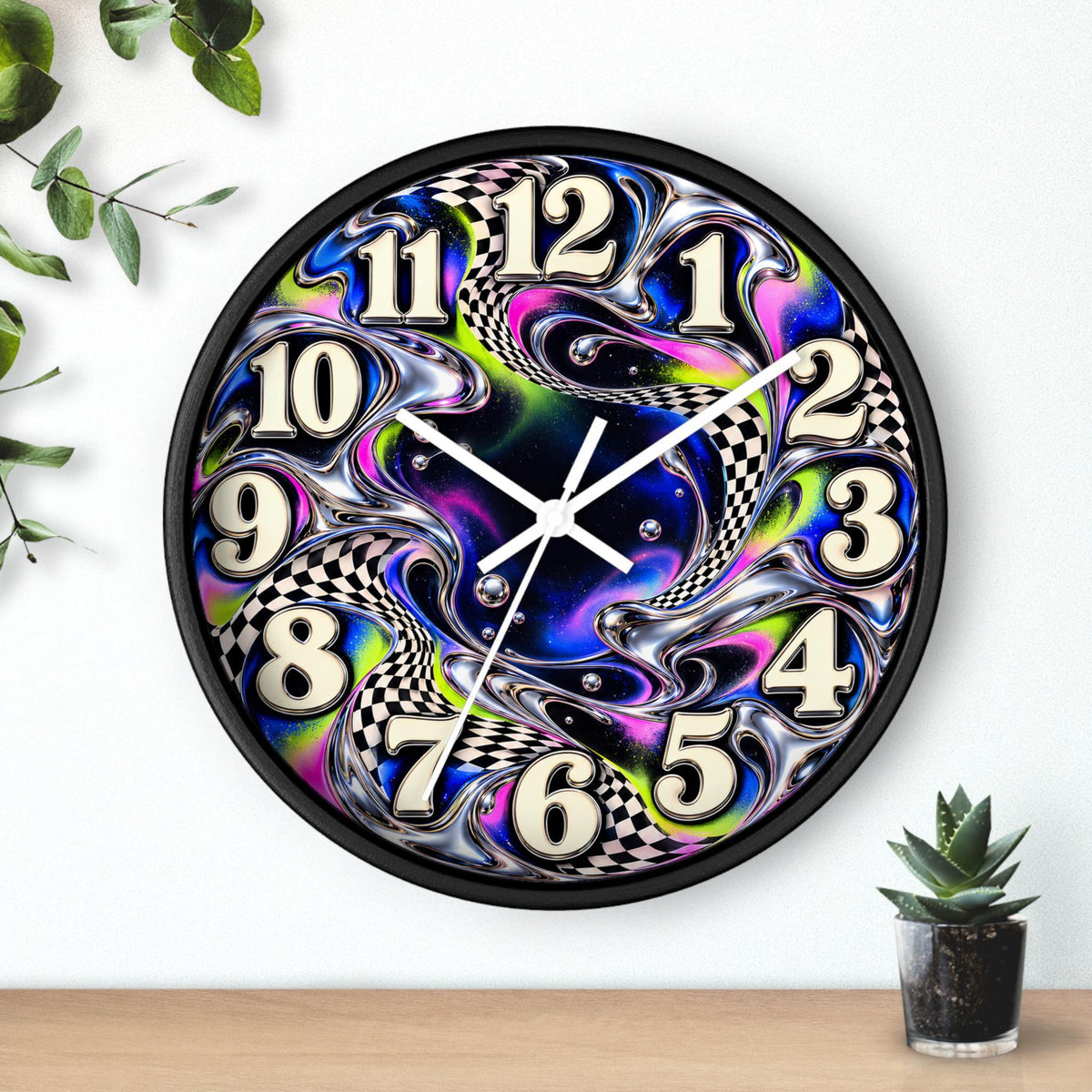 Abstract Wall Clock, 10-Inch Colorful Psychedelic Design with Silent Mechanism