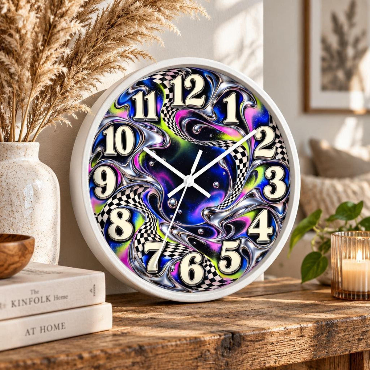 Abstract Wall Clock, 10-Inch Colorful Psychedelic Design with Silent Mechanism