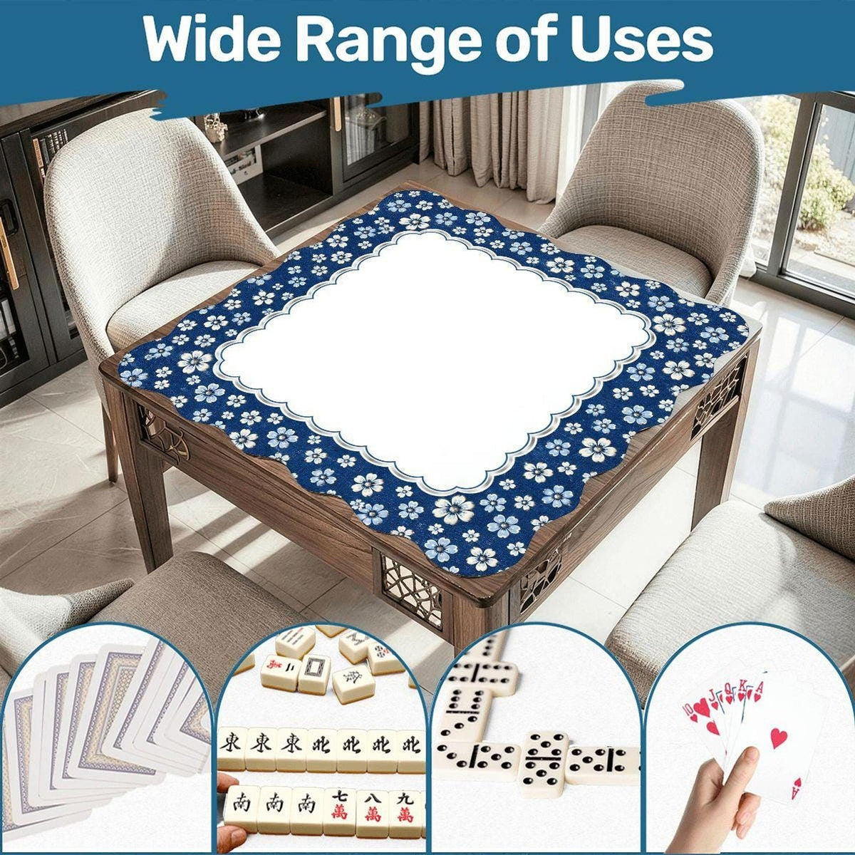 Navy Blue Scalloped Mahjong Mat (Made in USA)