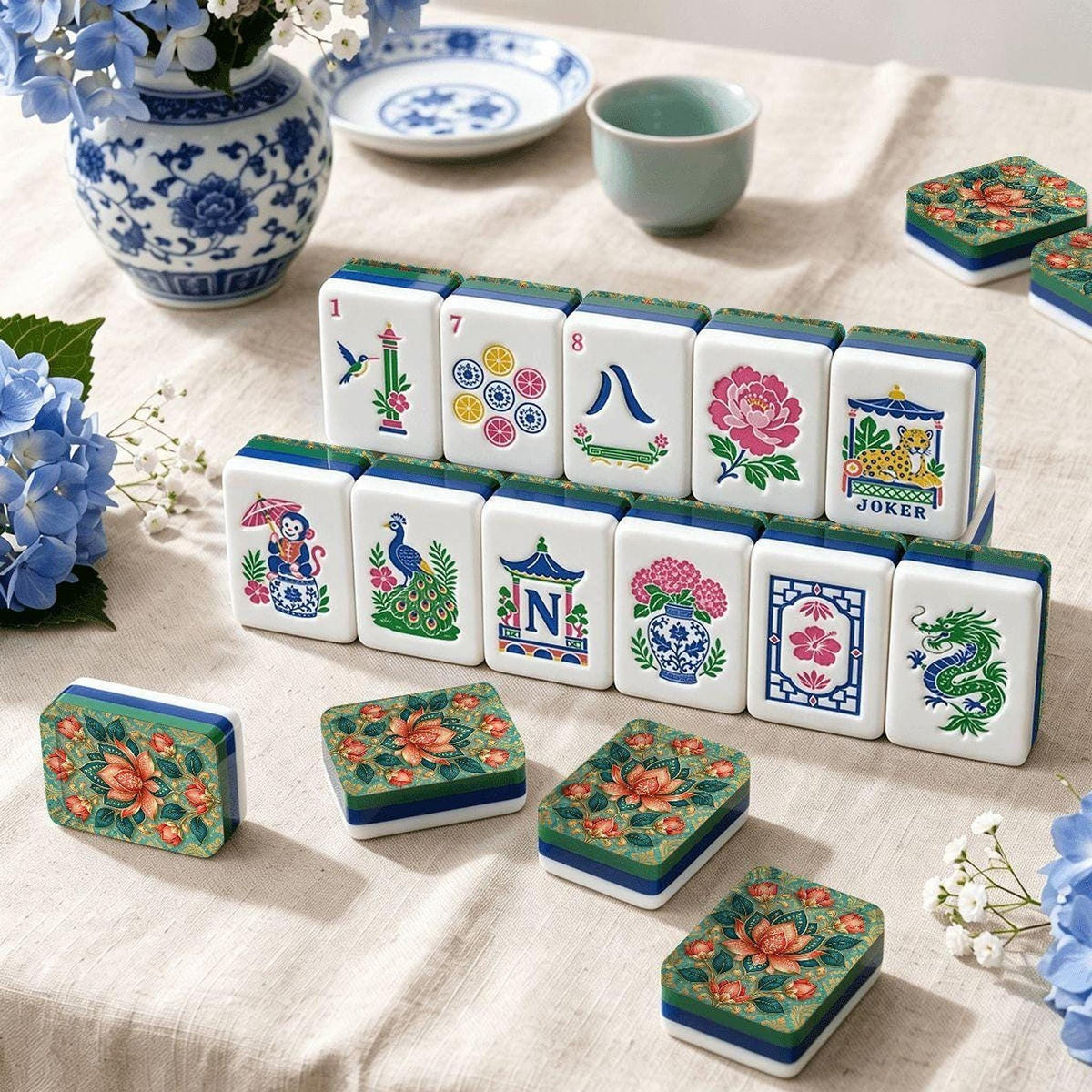 Lotus American Mahjong Tiles, 160-Piece Acrylic Set with Jokers