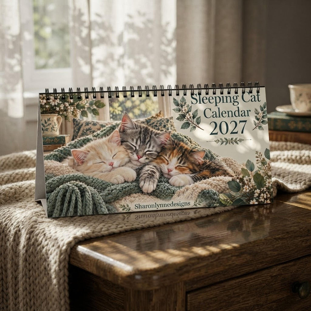 Sleeping Cats 2027 Calendar, 10 x 5 Inch Spiral Desktop