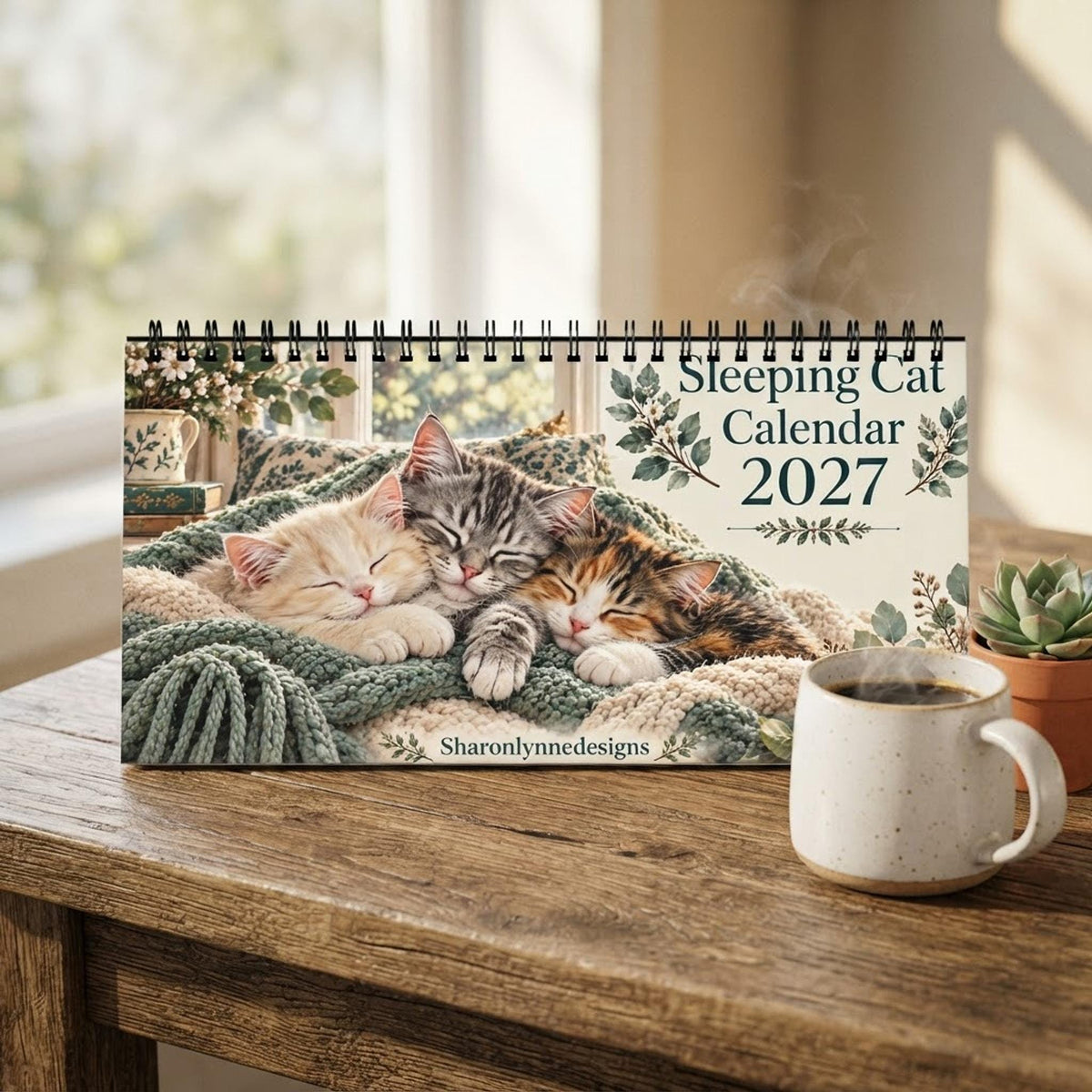 Sleeping Cats 2027 Calendar, 10 x 5 Inch Spiral Desktop
