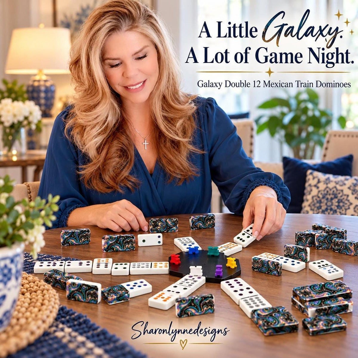 Double 12 Dominoes, Acrylic Mexican Train Set With Galaxy Tile Backs