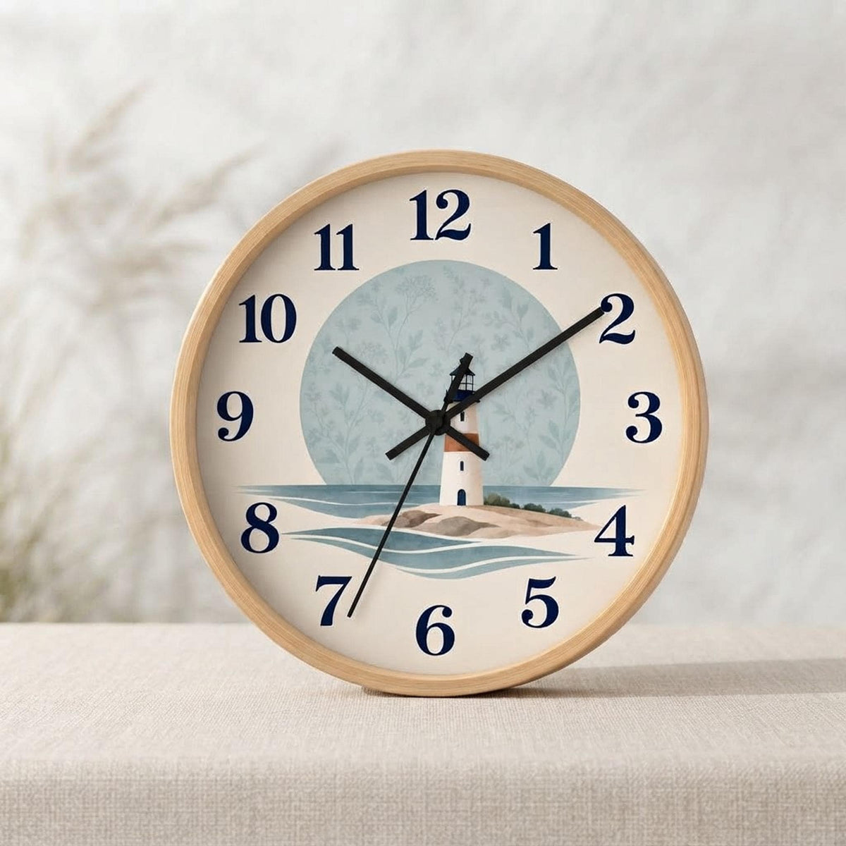 Coastal Wall Clock, 10-Inch Lighthouse Scene with Silent Mechanism