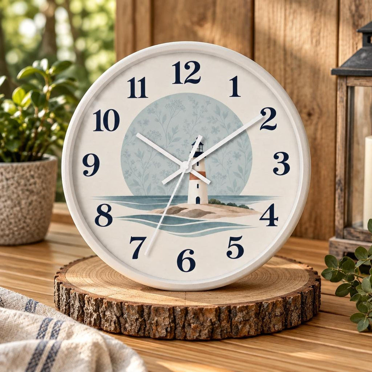 Coastal Wall Clock, 10-Inch Lighthouse Scene with Silent Mechanism