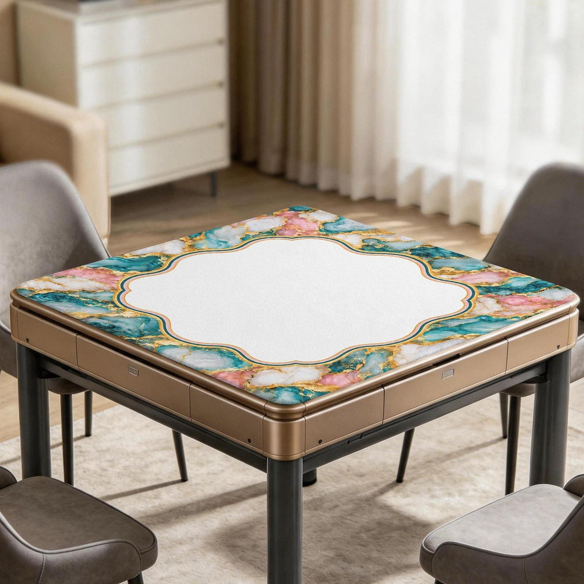 Marble Mahjong Mat – 33" × 33" Stitched-Edge Playing Mat with Storage Bag