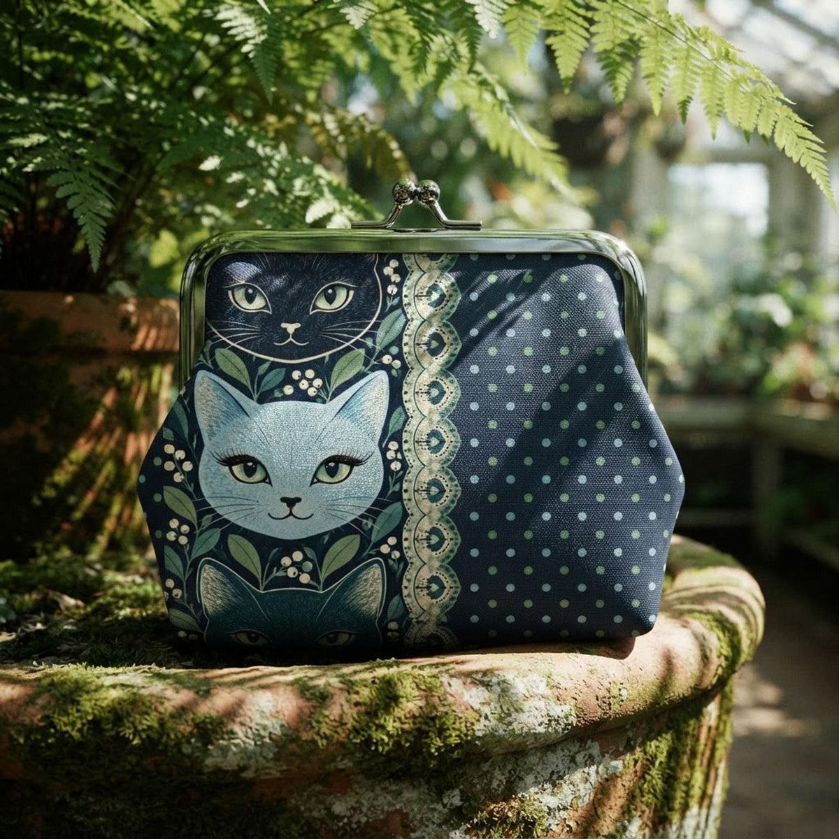 Cat Coin Purse, Microfiber PU Faux Leather With Polka Dot Print