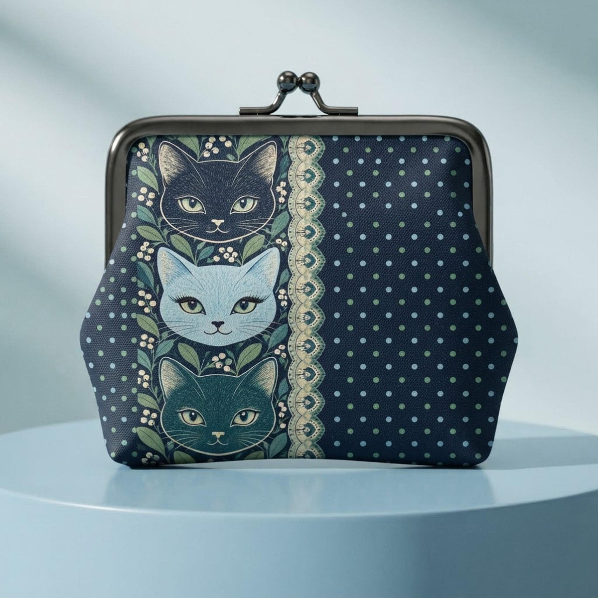 Cat Coin Purse, Microfiber PU Faux Leather With Polka Dot Print