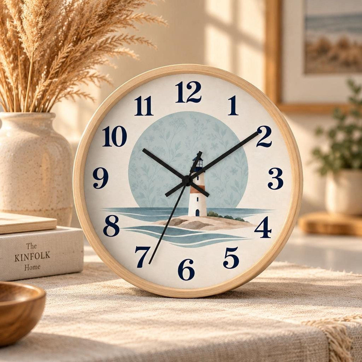 Coastal Wall Clock, 10-Inch Lighthouse Scene with Silent Mechanism