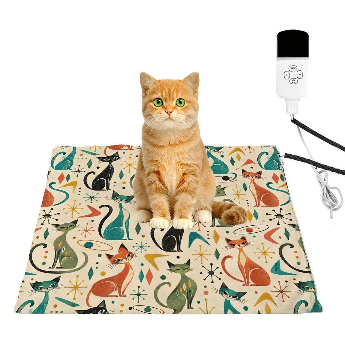 Retro Cat Heating Pad - Warm Pet Bed Mat for Indoor Cats, Electric Heated Blanket