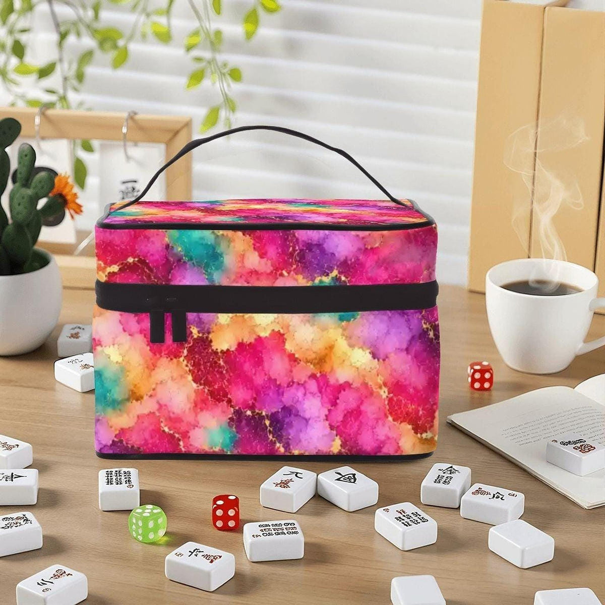 Pink Marble Mahjong Bag, Polyester Portable Storage With Carry Handle
